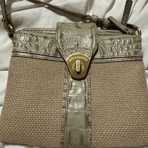 Brahmin Tan and Gray Crossbody Bag with Structured Design